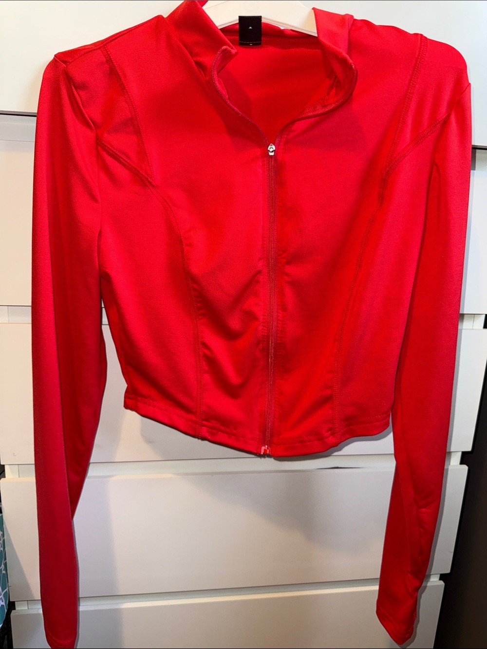 Red Zip-Front Long Sleeve Crop Jacket